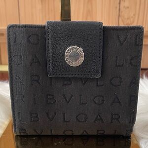 Bulgari Black Logo Canvas Compact 2 Way Snap Wallet-Unisex